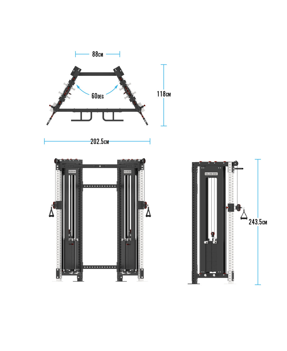 Bulldog Gear - Nemesis Dual Cable Adjustable Pulley Machine dimensions