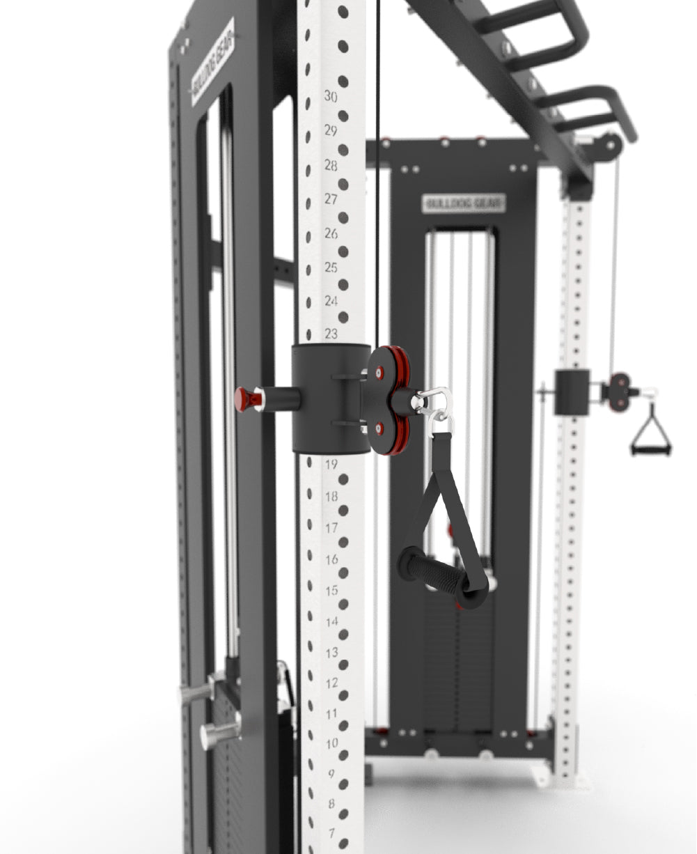 Bulldog Gear - Nemesis Dual Cable Adjustable Pulley Machine pull pin slider close up