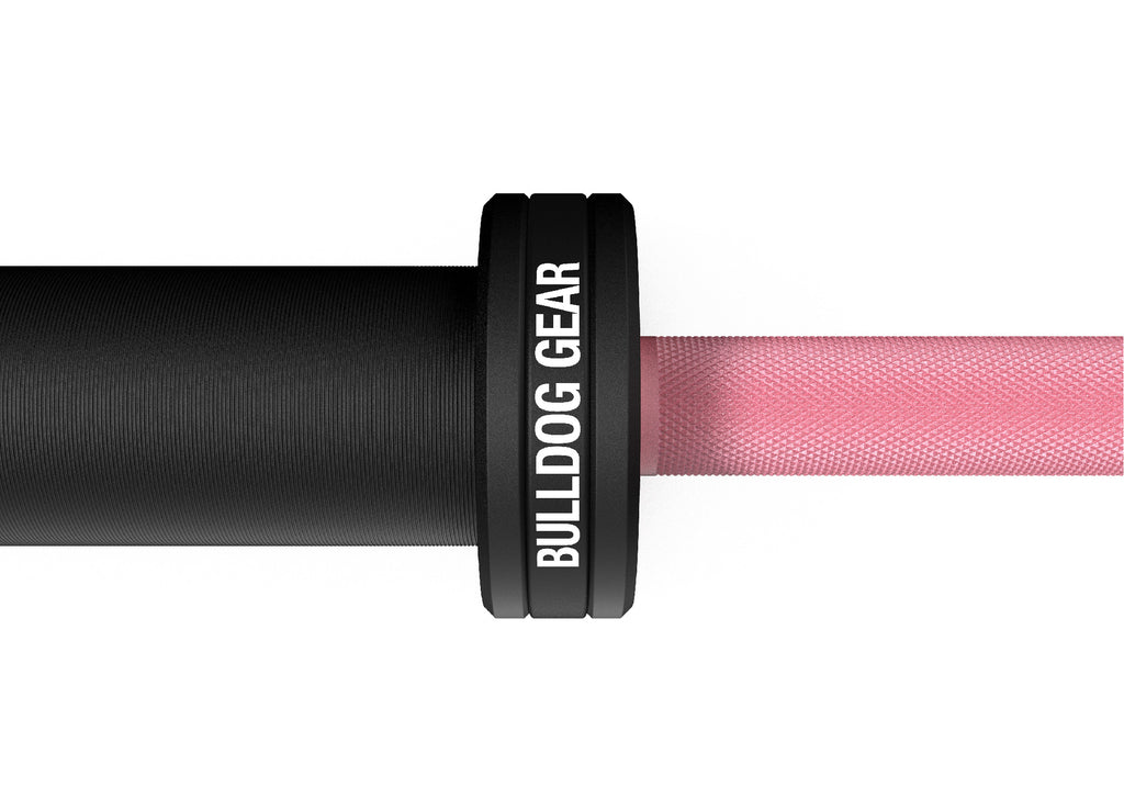 Bulldog Gear Pink Women's Cerakote 15kg Barbell branding