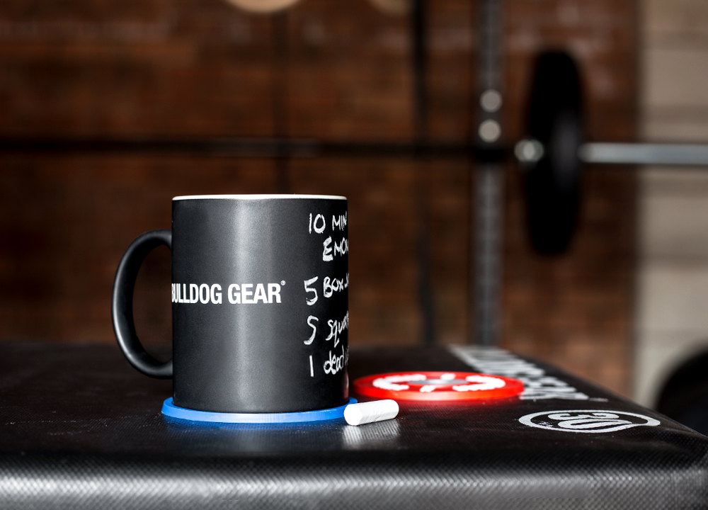 The Bulldog Gear Chalk Mug is the perfect accessory to your workout.  Fill it with your morning coffee, post-gym green tea or use it as your blackboard.  Complete with a stick of chalk, you can write your WOD, to-do list or notes on the side of your mug.